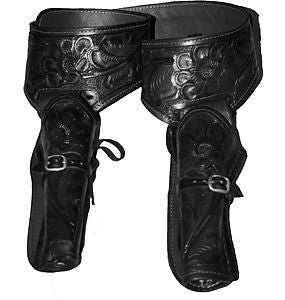 44/45 Caliber Handmade Black Double Western/Cowboy Hollywood Style Hand Tooled Gun Holster and Belt