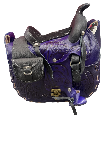 Genuine Leather Purple Saddle Tooled Purse