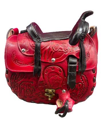 Genuine Leather Red Saddle Tooled Purse