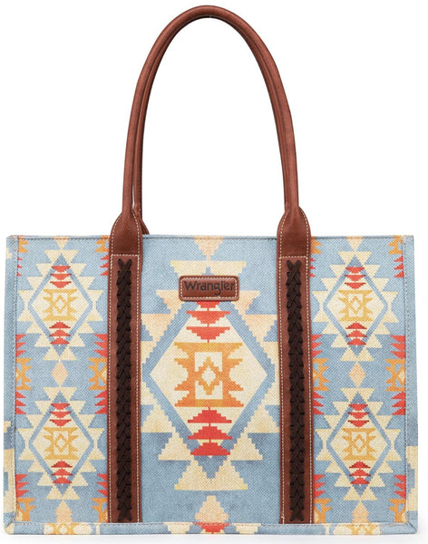 Wrangler Womens Angel Cerulean Blue Aztec Boho Tote Bag
