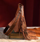 Wrangler Vintage Floral Embossed Fringe Concealed Carry Oversize Crossbody/Shoulder Bag - Brown