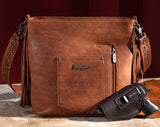 Wrangler Vintage Floral Embossed Fringe Concealed Carry Oversize Crossbody/Shoulder Bag - Brown