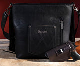 Wrangler Vintage Floral Embossed Fringe Concealed Carry Oversize Crossbody/Shoulder Bag - Black