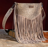 Wrangler Vintage Floral Embossed Fringe Concealed Carry Oversize Crossbody/Shoulder Bag - Khaki