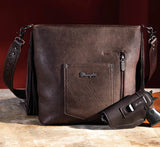 Wrangler Vintage Floral Embossed Fringe Concealed Carry Oversize Crossbody/Shoulder Bag - Coffee