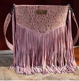 Wrangler Vintage Floral Embossed Fringe Concealed Carry Oversize Crossbody/Shoulder Bag - Peach