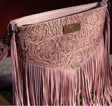 Wrangler Vintage Floral Embossed Fringe Concealed Carry Oversize Crossbody/Shoulder Bag - Peach