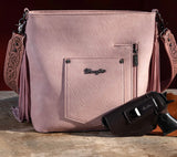 Wrangler Vintage Floral Embossed Fringe Concealed Carry Oversize Crossbody/Shoulder Bag - Peach