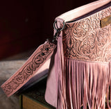 Wrangler Vintage Floral Embossed Fringe Concealed Carry Oversize Crossbody/Shoulder Bag - Peach