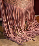 Wrangler Vintage Floral Embossed Fringe Concealed Carry Oversize Crossbody/Shoulder Bag - Peach