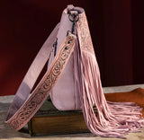 Wrangler Vintage Floral Embossed Fringe Concealed Carry Oversize Crossbody/Shoulder Bag - Peach