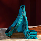 Wrangler Vintage Floral Embossed Fringe Concealed Carry Oversize Crossbody/Shoulder Bag - Turquoise