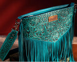 Wrangler Vintage Floral Embossed Fringe Concealed Carry Oversize Crossbody/Shoulder Bag - Turquoise