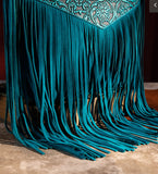 Wrangler Vintage Floral Embossed Fringe Concealed Carry Oversize Crossbody/Shoulder Bag - Turquoise