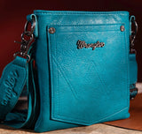Wrangler Vintage Floral Embossed Fringe Crossbody- Turquoise