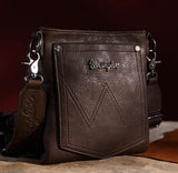 Wrangler Vintage Floral Embossed Fringe Crossbody- Coffee