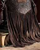 Wrangler Vintage Floral Embossed Fringe Crossbody- Coffee