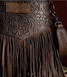 Wrangler Vintage Floral Embossed Fringe Crossbody- Coffee