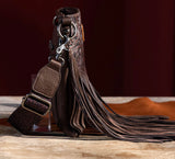 Wrangler Vintage Floral Embossed Fringe Crossbody- Coffee