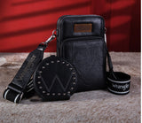 WG117-207 Wrangler Crossbody Cell Phone Purse 3 Zippered Compartment with Coin Pouch - Black