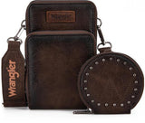 WG117-207 Wrangler Crossbody Cell Phone Purse 3 Zippered Compartment with Coin Pouch - Coffee
