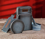 WG117-207 Wrangler Crossbody Cell Phone Purse 3 Zippered Compartment with Coin Pouch - Jean