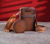 WG117-207 Wrangler Crossbody Cell Phone Purse 3 Zippered Compartment with Coin Pouch - Light Brown