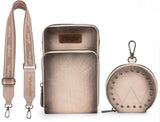 WG117-207 Wrangler Crossbody Cell Phone Purse 3 Zippered Compartment with Coin Pouch -Tan