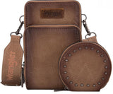 WG117-207 Wrangler Crossbody Cell Phone Purse 3 Zippered Compartment with Coin Pouch -Khaki