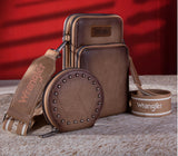 WG117-207 Wrangler Crossbody Cell Phone Purse 3 Zippered Compartment with Coin Pouch -Khaki