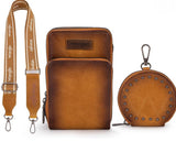 WG117-207 Wrangler Crossbody Cell Phone Purse 3 Zippered Compartment with Coin Pouch -Yellow