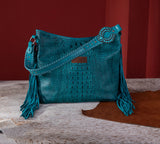 WG62G-918 Wrangler Croc Embossed Whipstitch Concealed Carry Hobo -Turquoise