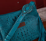 WG62G-9360 Wrangler Croc Embossed Whipstitch Concealed Carry Crossbody - Turquoise