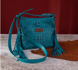 WG62G-9360 Wrangler Croc Embossed Whipstitch Concealed Carry Crossbody - Turquoise
