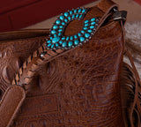 WG62G-9360 Wrangler Croc Embossed Whipstitch Concealed Carry Crossbody - Brown