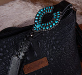 WG62G-9360 Wrangler Croc Embossed Whipstitch Concealed Carry Crossbody - Black