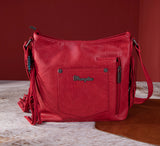 WG62G-9360 Wrangler Croc Embossed Whipstitch Concealed Carry Crossbody - Red