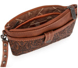 WG85-181 Wrangler Vintage Floral Tooled Collection Crossbody - Brown