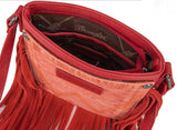 WG44-8360 Wrangler Leather Fringe Jean Denim Pocket Crossbody - Orange