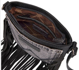 WG44-8360 Wrangler Leather Fringe Jean Denim Pocket Crossbody - Light Black