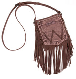 WG44-8360 Wrangler Leather Fringe Jean Denim Pocket Crossbody - Light Coffee