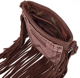 WG44-8360 Wrangler Leather Fringe Jean Denim Pocket Crossbody - Light Coffee