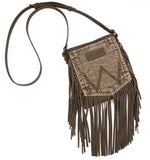 WG44-8360 Wrangler Leather Fringe Jean Denim Pocket Crossbody - Green
