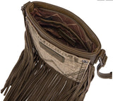 WG44-8360 Wrangler Leather Fringe Jean Denim Pocket Crossbody - Green