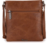 WG44-8360 Wrangler Leather Fringe Jean Denim Pocket Crossbody -Light Brown