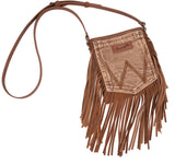 WG44-8360 Wrangler Leather Fringe Jean Denim Pocket Crossbody -Light Brown