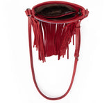 WG44-8360 Wrangler Leather Fringe Jean Denim Pocket Crossbody - Red