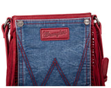 WG44-8360 Wrangler Leather Fringe Jean Denim Pocket Crossbody - Red