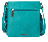 WG44-8360 Wrangler Leather Fringe Jean Denim Pocket Crossbody -Turquoise