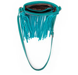 WG44-8360 Wrangler Leather Fringe Jean Denim Pocket Crossbody -Turquoise